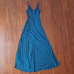 ***SOLD*** S Navy and Teal Strappy Striped Maxi
